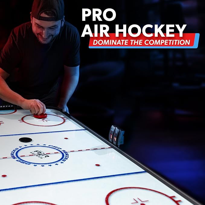 GoSports 48 Inch Air Hockey Arcade Table - Oak or Black - Includes 2 Pushers, 3 Pucks, AC Motor, and LED Scoreboard