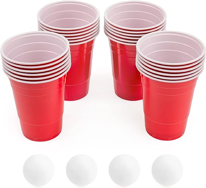 Beer Pong Set – 24 Reusable Cups & 4 Durable Pong Balls | America’s #1 Party Game, Outdoor Events & Gifts for Friends & Family