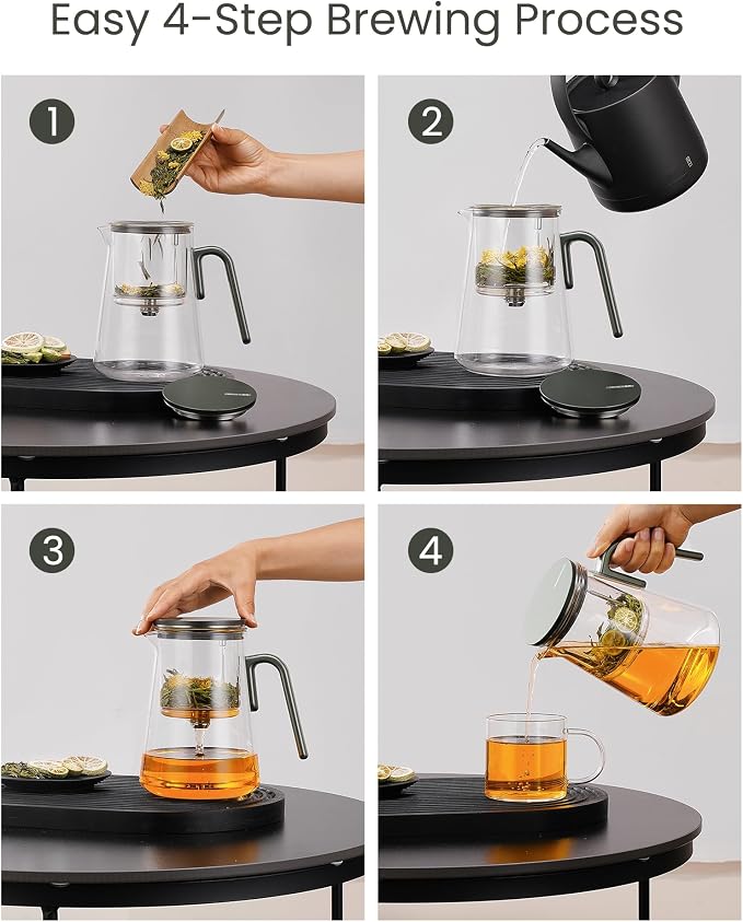 ZENS Enchanted Tea Pot with Magnetic Lid, Magic Glass Infuser Teapot for Loose Leaf Tea Steeper, Mess-Free Herbal Tea Maker, Tea Diffusers for Tea Lovers Ideal Gifts, 34oz (1000 ml)