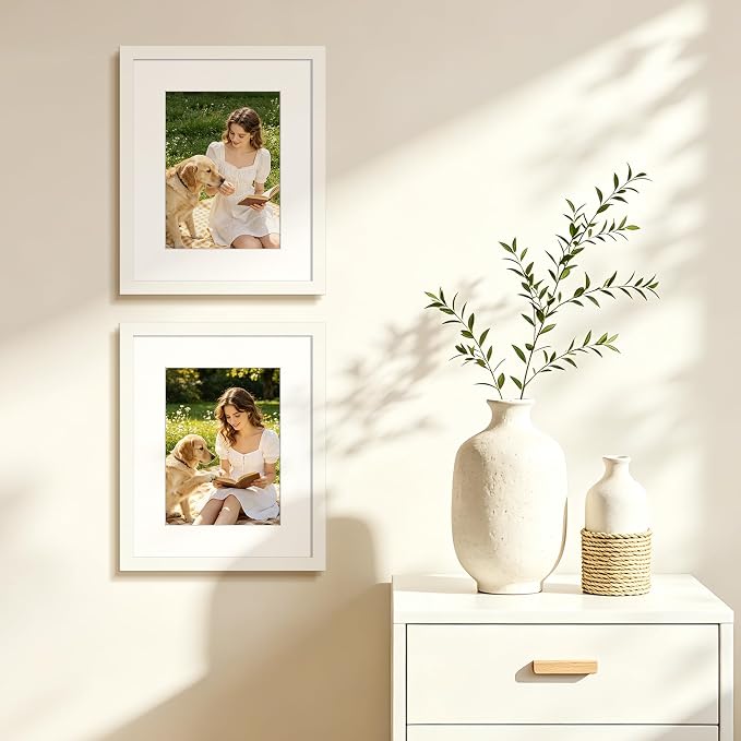 upsimples 9x11 Picture Frame, Display Pictures 6x8 with Mat or 9x11 Without, Wall Hanging Photo Frame, White, 1 Pack