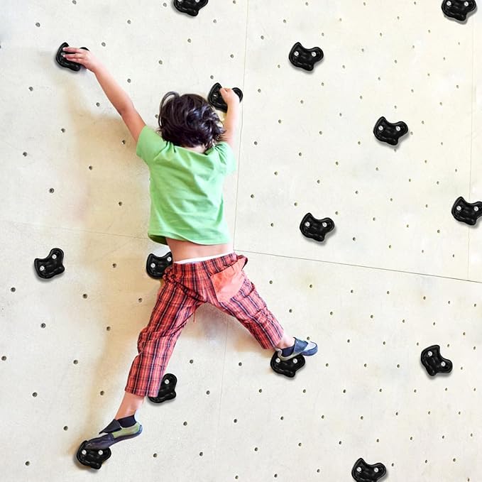 5PCS Black Rock Climbing Holds, Rock Climbing Wall for Kids, Extra Large Size Climbing Rock Wall Grips with Mounting Hardware and Wrench for Indoor Outdoor Playground, Installed on Wooden Board