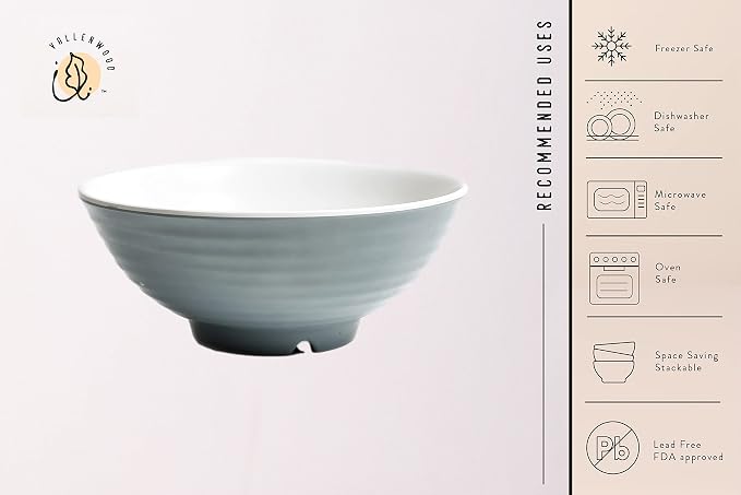 4 Ramen Bowls, 12 pieces Pho set. Gray White Asian Japanese soup. Utensil: Spoons And Chopsticks kit. Melamine. Large 37 oz. Noodles, Rice, Udon, Thai, Chinese, Korean, Wonton, Miso.