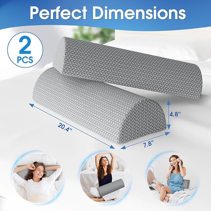 TranquilRelax 2 Pack Knee Pillow for Back Sleeping Memory Foam Half Moon Bolster Pillow for Legs, Under Knee Support, Ankle & Foot Comfort Orthopedic Pillow for Side Sleepers, Grey