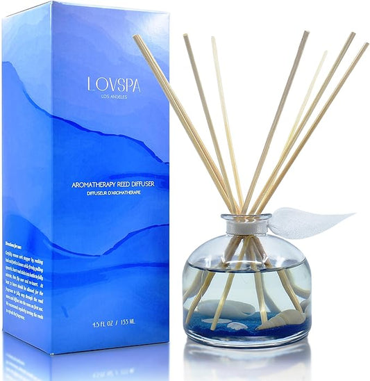 Reed Diffuser Set, Escape Beach Getaway Scented Oil Diffuser with Sticks, Home Fragrance Accessories for Bathroom Shelf Decor, Aroma Diffusers for Home or Office Desk, USA Made