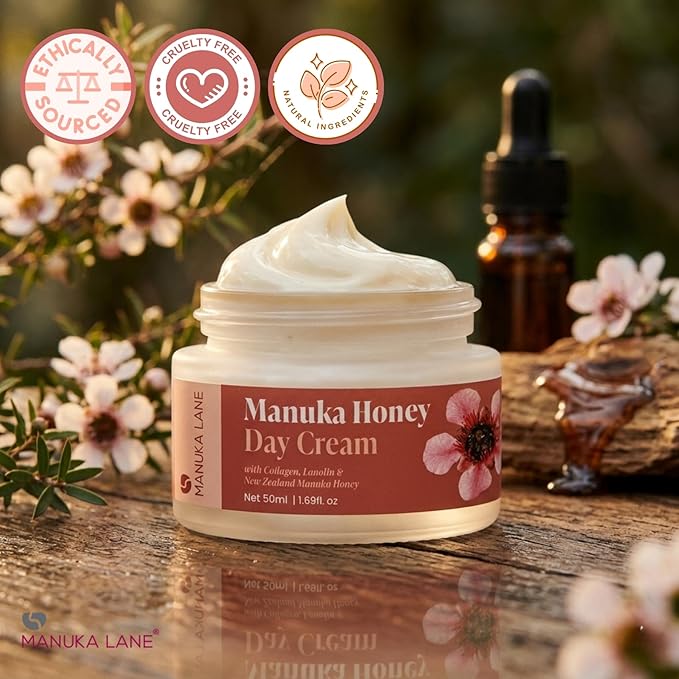 Manuka Lane Manuka Honey Day Cream The Ultimate Skin Moisturizer with real New Zealand Manuka Honey, Hydrolyzed Collagen, and skin-enriching Lanolin
