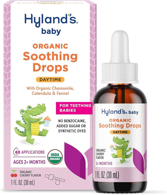 Hyland's Daytime Baby Drops - 1 oz, Organic Cherry Flavor - Soothing Oral Discomfort Relief Drops for Teething Babies