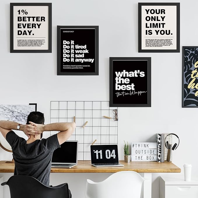 DSHFG Motivational Inspirational Office Wall Art Decor Prints Unframed | Black Office Motivational Wall Decor Trendy Retro Positive Affirmations Quotes Wall Decor Posters, 12x16 Unframed
