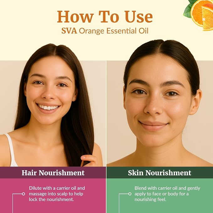 SVA Orange Essential Oil 4 Fl Oz – for Diffuser, Skin & Hair Care – Ideal for Massage & DIY Blends - with Dropper