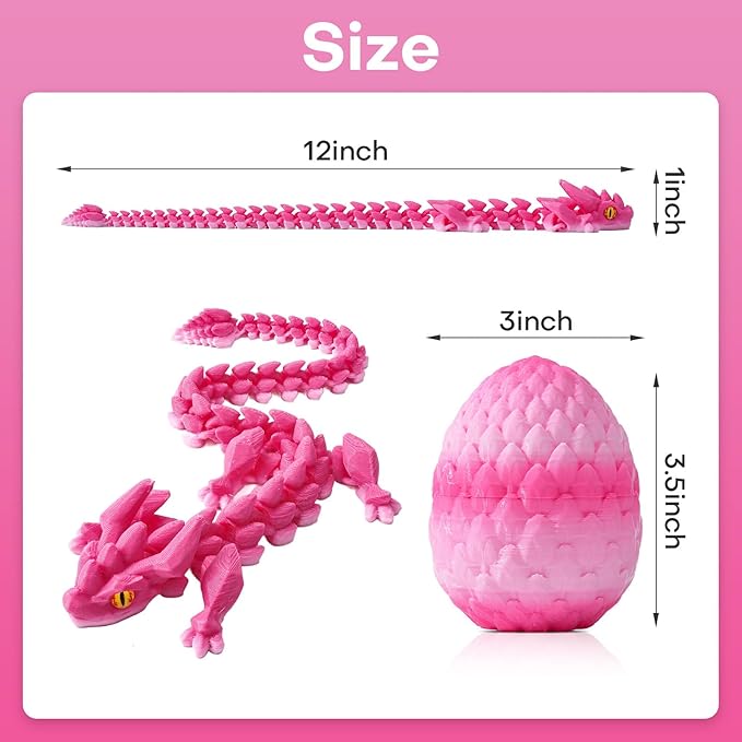 FYEFKJSA 3D Printed Dragon Eggs with Dragon Inside - 12Inch ,Articulated Fidget 3D Printed Animals, Interesting Decorative Gift, Easter Basket Essentials Stuffers (Cherry Blossom)