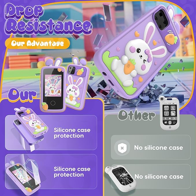 Luyiilo Kids Smart Phone Toys for Girls,Easter Gift for Kids Toys for 3-9 Girls Mini Smart Phone Toys with 2.8" Touchscreen 16 Learning Games Dual Camera Music Player, 8G SD Card
