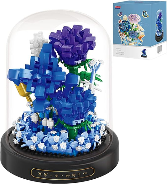 Roses Flower Bouquet Set,Mini Bricks Botanical Collection Flowers Building Blocks,Artificial Plant Bonsai Tree Friend Set,New Year Valentines Birthday Gift for Mom Girls Women Adults(Blue)