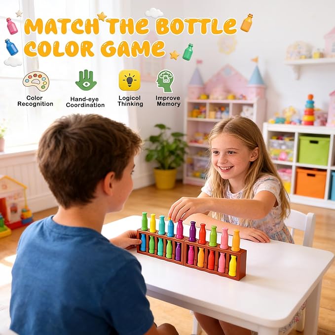 Vodolo 20pcs Bottle Color Match Game，Family Matching Games,Memory and Logical Training Bottle flip Game for fmaily, Party Activities