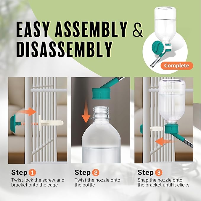 Choco Nose No-Drip Water Bottle Feeder for Guinea Pigs, Hamsters, Bunnies, Ferrets, & Small Pets, 10.2 fl.oz, 300ml - Easy to Install in Cages/Crates, US Patented Leakproof Nozzle 10mm, Green (C128)