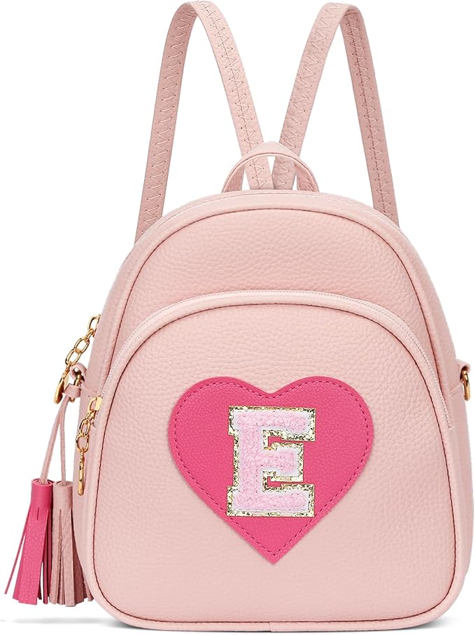 Valentines Day Gifts for Kids Gifts for Girls Little Girl Initial Mini Heart Backpack Purse Crossbody Bag with Tassel，Pink-E