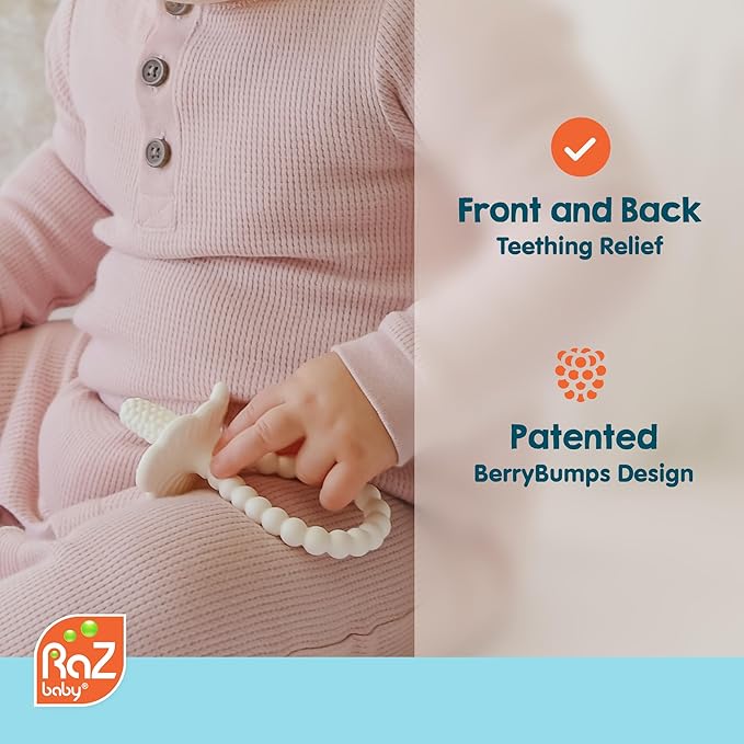 RaZbaby RaZberry Plus Baby Teether – Easy-to-Hold Toy for Front & Back Teething Relief, BerryBumps Texture for Sensory Development, Soothes Sore Gums, BPA-Free, Great Gift for Babies 3M+ – Red