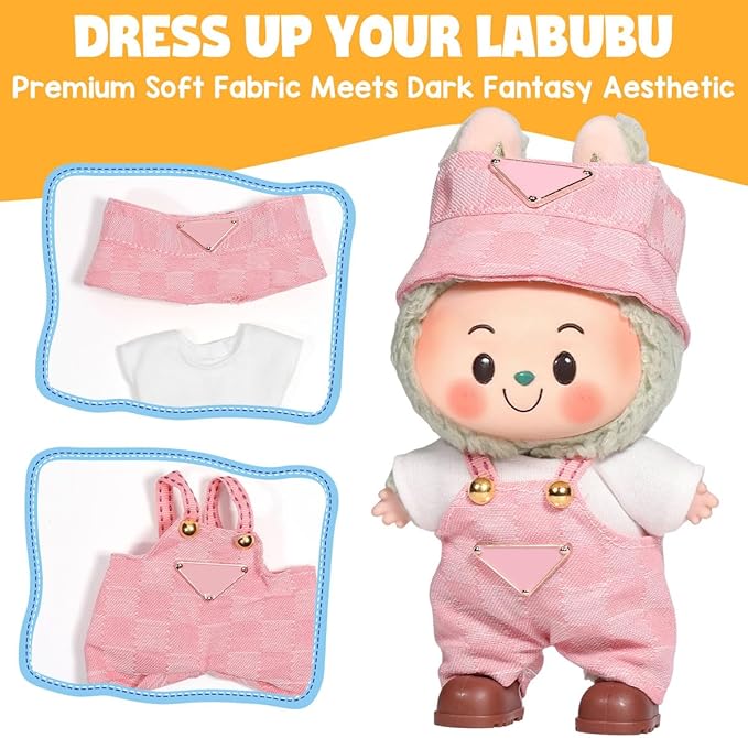 AICase for 17cm Doll Clothes/Outfit,Clothes Set for 17cm Doll,3 Piece Set Hat Clothing,Boys and Girls Stylish Adorable Dolls Clothes Accessories_Pink