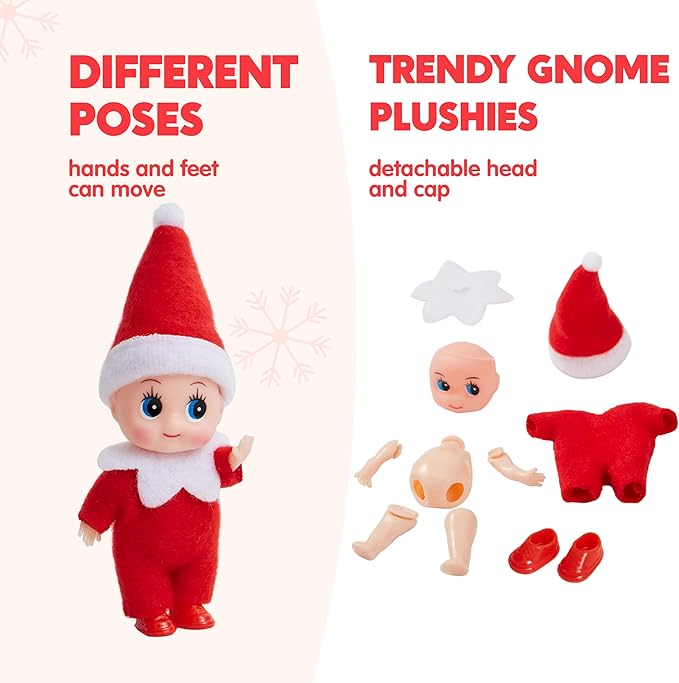 JOYIN 2PCS Christmas Elf Plush Doll, Red and Green Tiny Elf Doll with Clothes and Belt Pattern Soft Plush Accessories for Christmas Holiday Decorations, Dress-Up Party