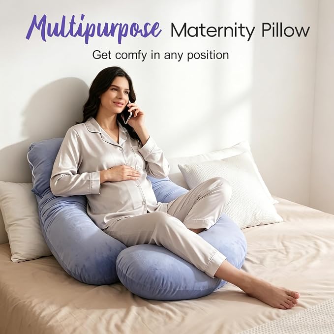 Pregnancy Pillow for Sleeping, Soft 57“ Full Body Maternity Pillow, U Shaped with Removable Washable Cover, Support for Back, Belly, Leg, Hip, Neck & Shoulder, Purple