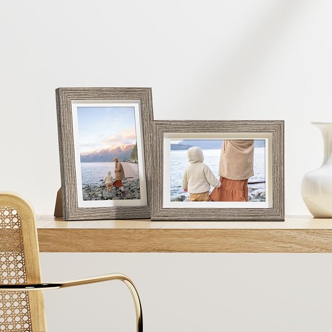 Vittanly 5x7 Picture Frames Set of 9, Wall & Tabletop, Grayish Brown | Display Pictures 4x6 with Mat or 5x7 without Mat, Small Photo Frames, Engineered Wood with Shatter Resistant Plexiglass