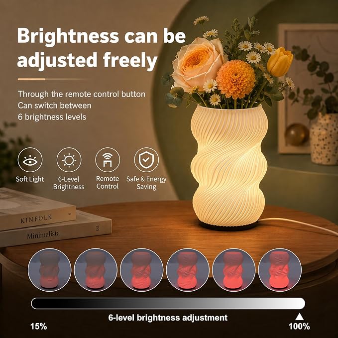 White Vase for Flowers - Small Unique Vase with Lighting 16 Colors for Centerpieces, Modern Vases for Home Decor, Living Room, Bedroom (USB Plug in Corded)