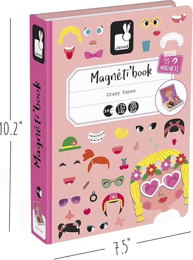 Janod MagnetiBook 66 pc Magnetic Girl Crazy Face Dress Up Game - Ages 3+ J02717
