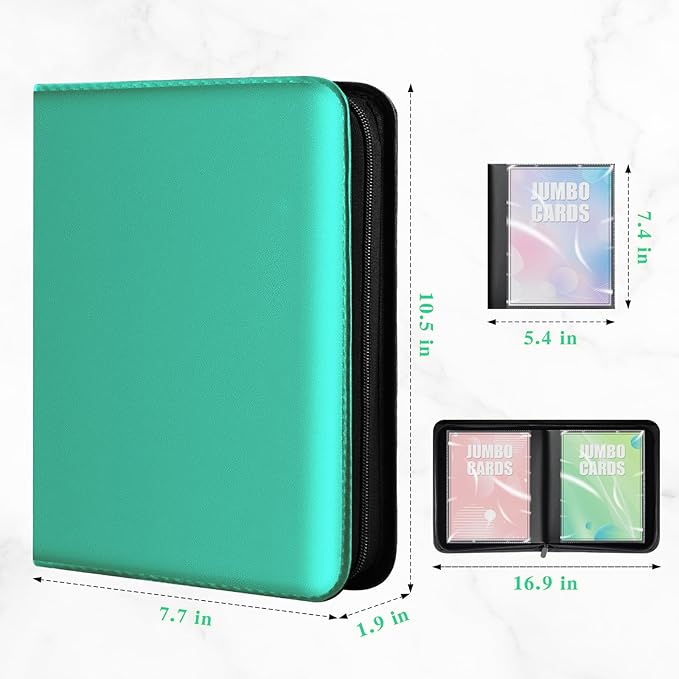 Jumbo Card Binder – Oversize Ringless PU Leather Collector Card Binder with 60 Card Holders, Premium Storage Album for Game Cards (5.4'' x 7.4''), Aqua Blue