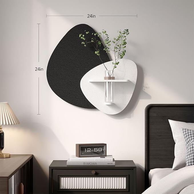 Cuspin 3D Textured Black and White Wall Art with Vase and Shelf, 1 Piece | Modern minimalist wall decor, Abstract art wall decor, Sculptural wall art for living room bedroom dining room hallway decor