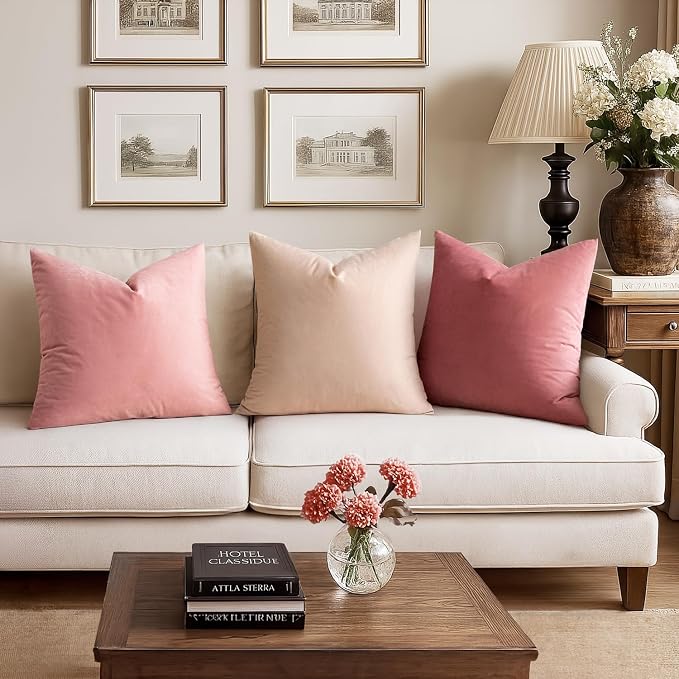 MIULEE Velvet Throw Pillow Covers 16x16 Inch Pack of 2 Dusty Pink | Soft Solid Small Decorative Pillow Covers, Modern Luxury Home Decor, for Couch Chair Sofa Bedroom Livingroom Car