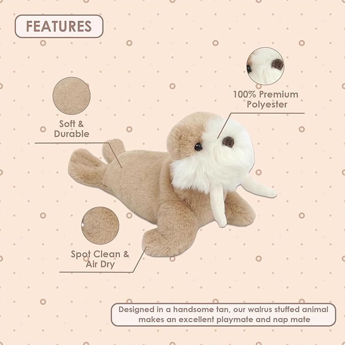 MON AMI Otis The Walrus Plush Stuffed Animal – 11”, Soft & Cuddly, Use as Toy/Nursery Room Décor, for Kids of All Ages, Ocean Animals