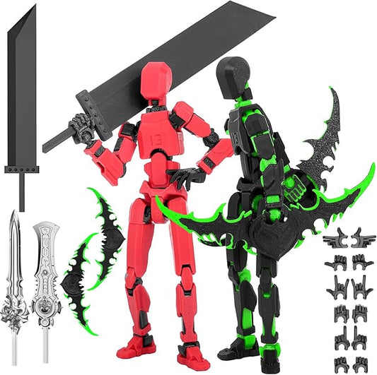 Assembled 2PC Lucky 13 Action Figures, Titan 13 Action Figure, 3D Printed Action Figure Multi-Jointed Movable, Dummy Hand Painted Figure, Desktop Decorations Game Gifts, (Black Green + Red Black)