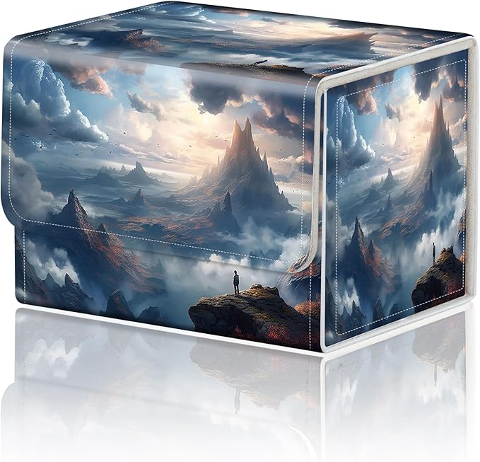 DEGDFSGR for TCG MTG Card Game Storage Box Organizer Trading Card Case Commander Deck Box Magnetic Closure Creative Pattern Up to 200 Cards, High Mountains Sea Of Clouds