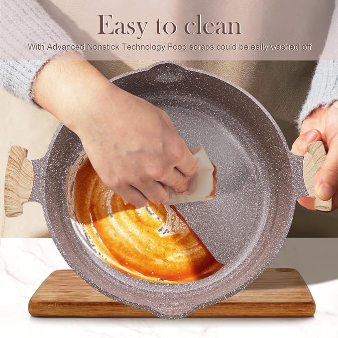 AIKENBBKK Ceramic Frying Pan with Lid, 14 Inch Saute Pan, Non Stick Frying Pans, 2-In-1 Large Cooking Pan, Nonstick Skillet, Compatible with All Stoves, PTFE & PFOA Free, Brown