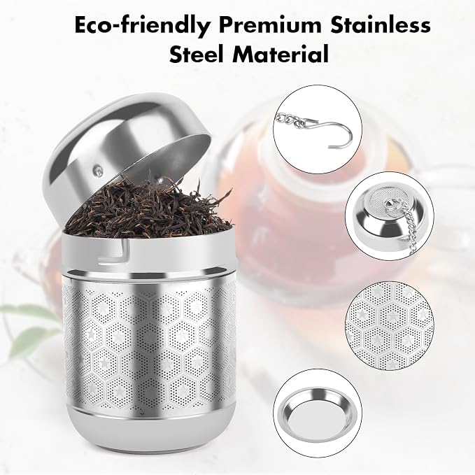 Tea Infuser for Loose Leaf Tea, Extra Fine Mesh Tea Strainers, 304 Stainless Steel & Updated Slim Threaded Lid, Loose Leaf Tea Steeper for Brew Tea, Spices, Rooibos, 2 Pcs, Small, Sliver