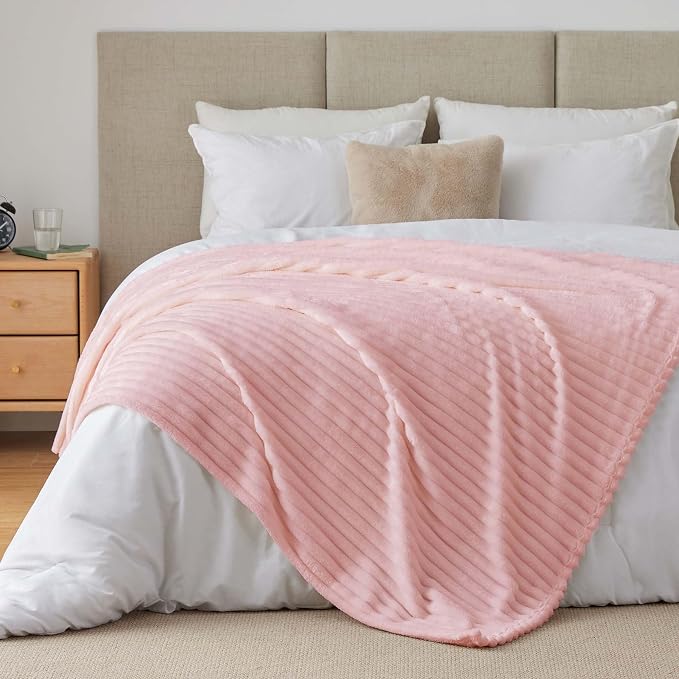 BEDELITE Ribbed Twin Blanket for Couch & Bed, Pink, 60"x80" | Ultra-Soft Plush Fleece, Cozy, Warm Yet Lightweight, Ribbed Texture, Home Decor, Machine Washable, Giftable, All-Season Use