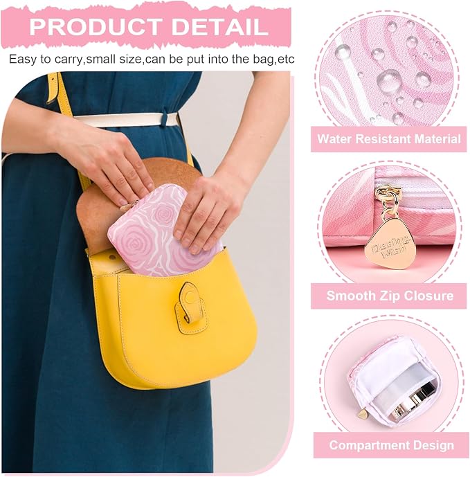 Sanitary Pad Storage Bag Portable Period Bag for Teen Pads/Sanitary Napkins/Small Tampons, Sanitary Napkin Storage Bag First Period Gifts for Teen Girls (Purple Rose Bowknot)