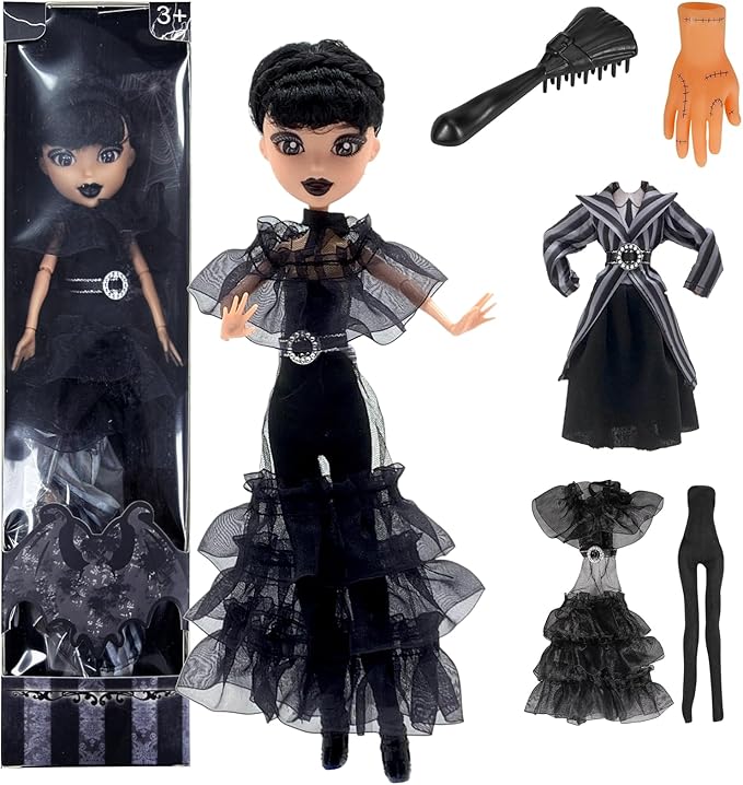 Dumwick 9'' Adams Doll with Gift Box, High Heels, Black Dress, and Hair, Perfect Christmas and Birthdays Toy Gift for Girls & Fans(NEW A)