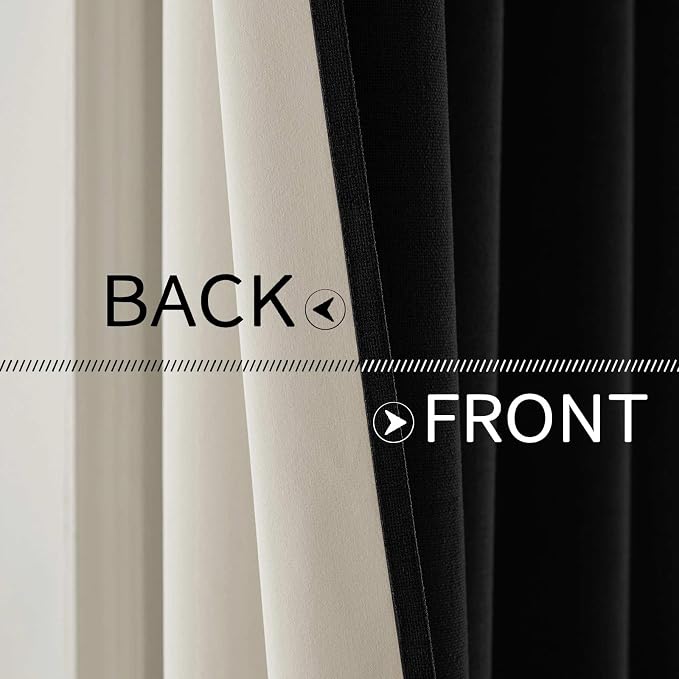 MIULEE Linen Texture Curtains for Bedroom Solid 100% Blackout Thermal Insulated Halloween Black Curtains Grommet Room Darkening Drapes for Living Room 52x96 Inch (2 Panels)