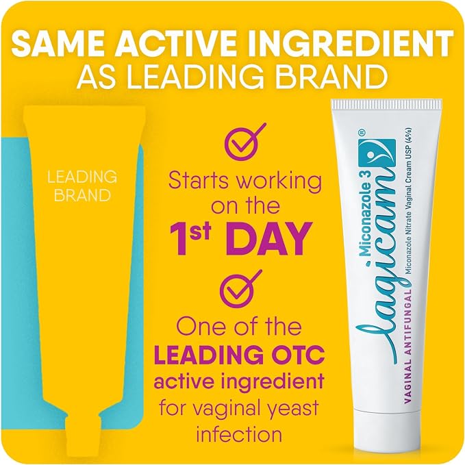 Lagicam 3 Day Vaginal Yeast Infection Treatment for Women, Start working on the 1st Day, Miconazole Nitrate, Antifungal Cream relieves Itching and Irritation, 3 Disposable Applicators & Cream (1 Pack) | Start working on the 1st Day, Miconazole Nitrate ...