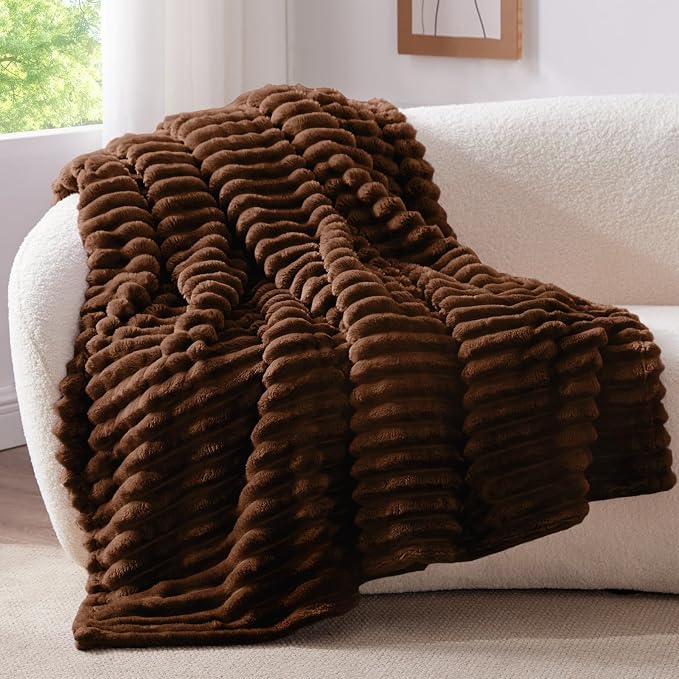 BEDELITE Striped Fleece Throw Blanket, Chocolate Brown, 50"x60" | 300GSM Microfiber Fleece, Soft Cozy, Lightweight Warm, Double-Sided Plush, Machine Washable, Gift, Room Decor, for Couch Sofa