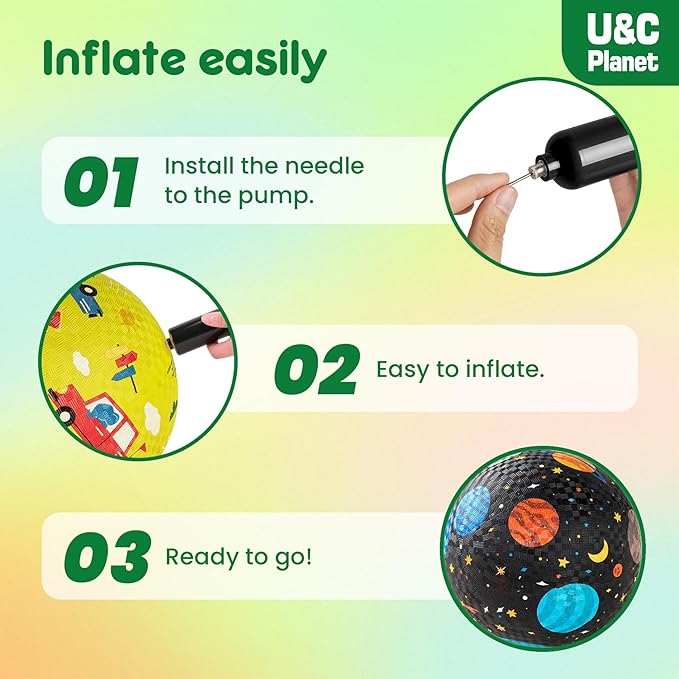 U&C Planet 2 Pack Playground Balls for Toddler Kids, 6 inch 8.5 inch Cartoon Rubber Balls with Pump, Dodgeball Kickball for Outdoor & Indoor Game, Great Gift for Boys Girls Aged 1 and Above