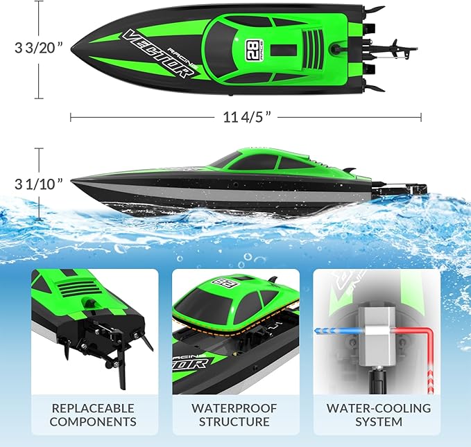 Remote Control Boats for Adult - Boat with LED Lights for Pool&Lakes,2.5GHz RC Racing Boats，Summer Water Toy