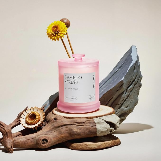 Hidden Label Bamboo Spring Candle, 13oz Soy 2-Wick 45H, Green Fresh Aroma | Natural Soy Wax | Dual-Flame Even Melt | Tranquil Grove Scent | Safe Clean Burning | Wellness Gift