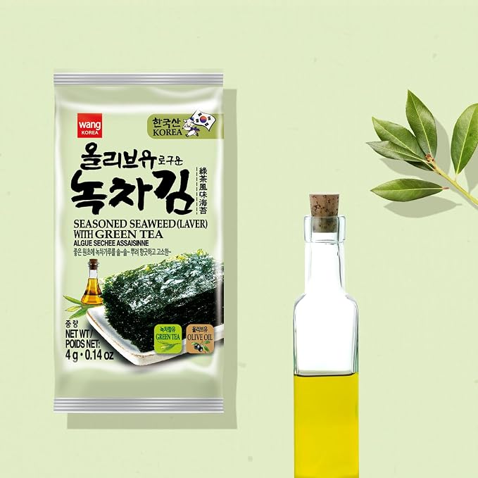 Wang Korean Seaweed Snack, Olive Oil with Green Tea and Wasabi
