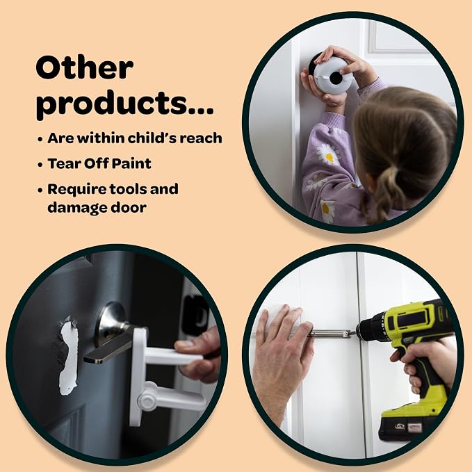 Huglock - The Snap-On Door Lock Kids Can't Reach or Defeat - No Tools or Adhesives Required - Works With Door Knob, Lever or Handle - Childproof Safety Locks are Toddler, Baby and Child Proof (1 Pack)