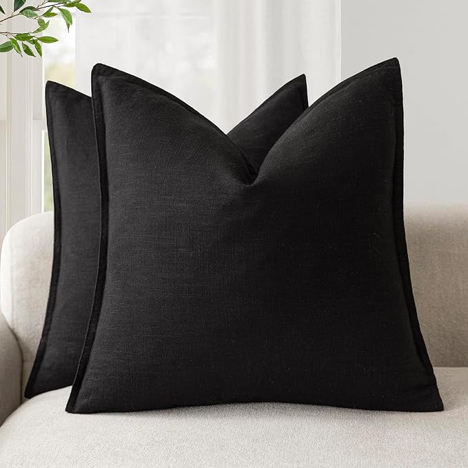 Foindtower Pack of 2, Decorative Linen Solid Throw Pillow Covers Soft Accent Cushion Case Boho Farmhouse Neutral Pillowcase for Chair Couch Sofa Bedroom Living Room Home Decor 20 x 20 Inch Black