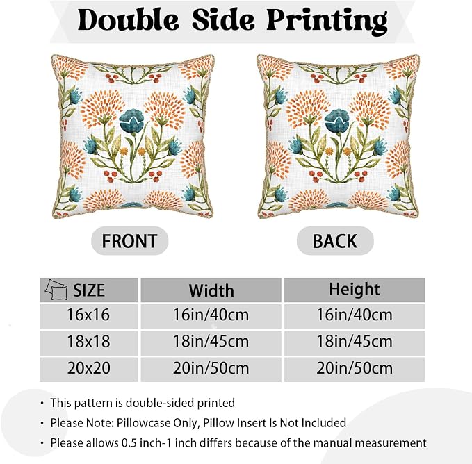 KSLIDS Floral Leaf Soft Velvet Throw Pillow Covers Set of 2 Orange Flowers Sage Green Leaves Decorative Pillow Covers 20x20 Inch Farmhouse Pillow Case for Sofa Couch Living Room Home Decor
