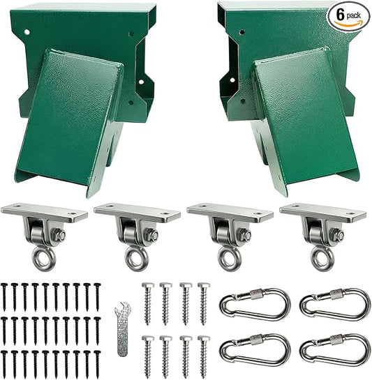 Swing Sets Brackets Heavy Duty - 2 A-Frame End Swing Set Brackets and 4 Swing Hangers with Mounting Hardware, Swing Brackets Fits 4x4 Legs & 4x6 Beam, Backyard Playground Porch Swing Set Kit