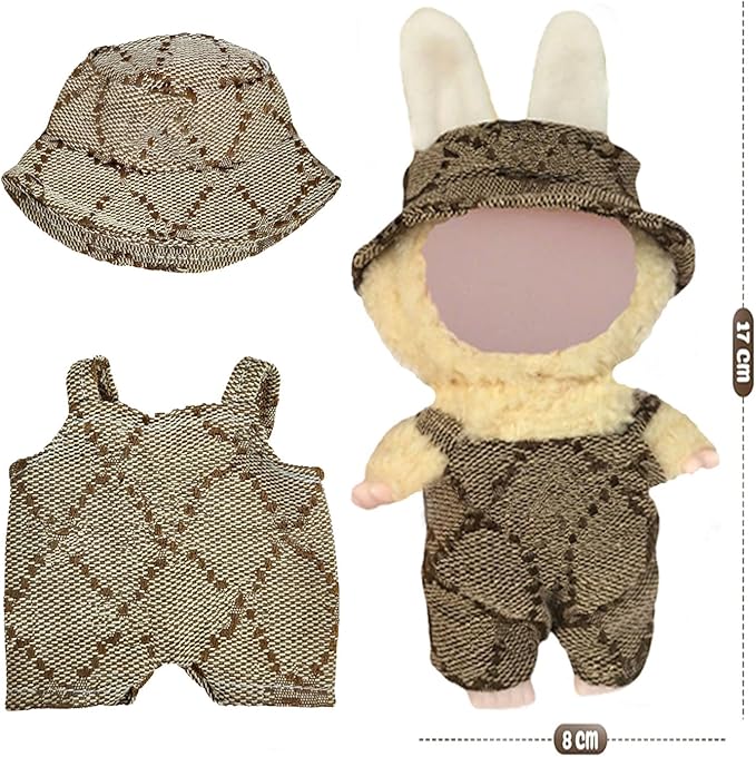17cm Doll Clothes - 4PCS Clothes and Hats，for 6.7 Inches Pink & Brown Doll Accessories Including 2 Complete Sets of Clothing