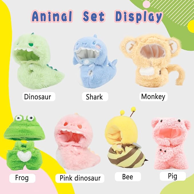 Clothes for labubu 17cm Accessories Suit Cute Clothes for Doll Dress up Animal Style Outfits (NO Doll)（Pink Dinosaur）