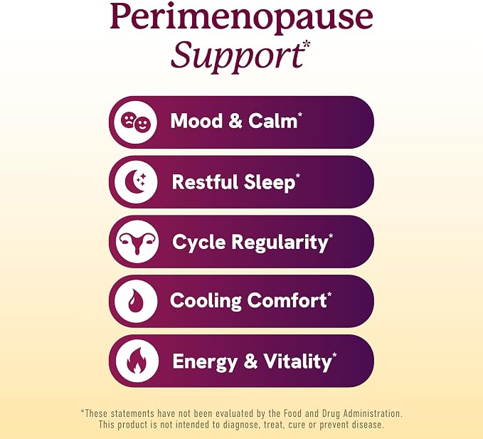 Perimenopause Support for Women Supplement, Hormone Balance, Mood & Sleep | Cycle Regularity & Cooling Support, Black Cohosh Vitex & Saffron, Peri Menopause Supplements for Women, Non-GMO, 60 Capsules